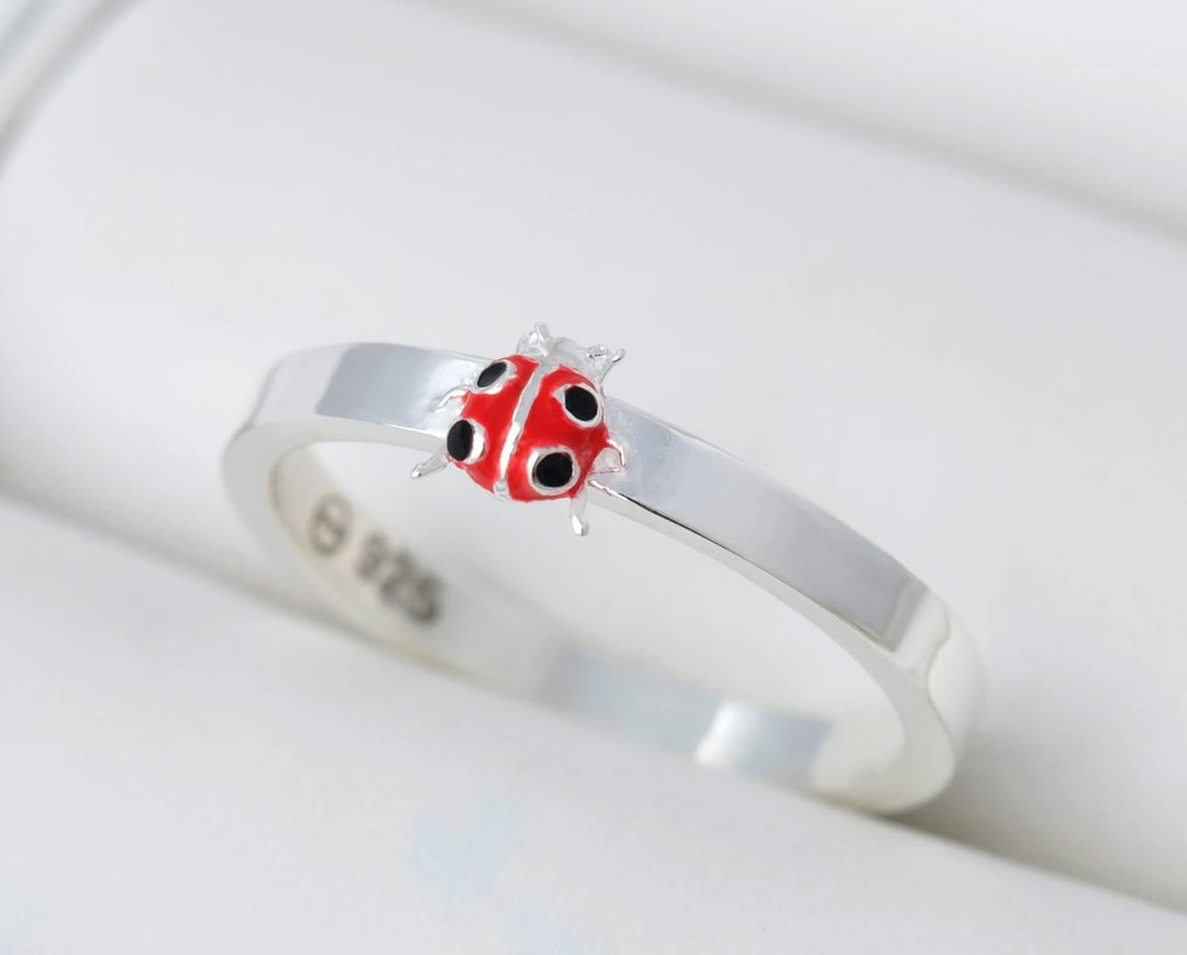 Marienkäfer🐞 Medium 3D Center aus 925er Silber mit Emaille-Beschichtung für den auswechselbaren mood Ring