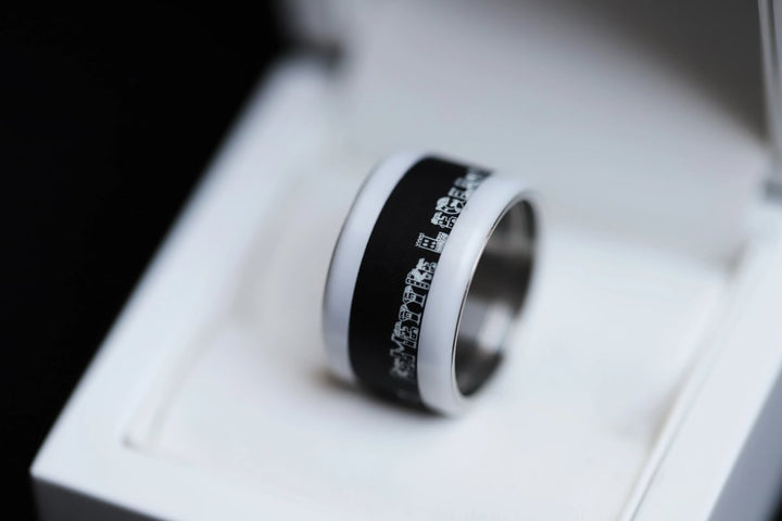 Inner ring in black polymer "Remettre l'église au milieu du village" for mood ring