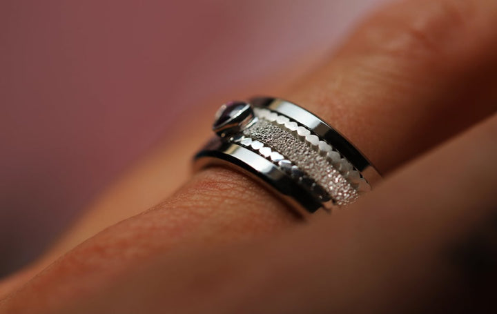 Pack de 2 anneaux(Addon Mini) en argent 925 "Coeurs" finition à choix pour bague mood interchangeable