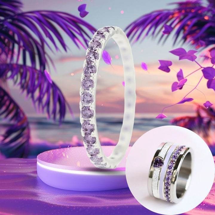 🧏🏻♀️ Inner ring (medium addon) "SorAura harmonic aura" in 925 silver set with purple zircons💜