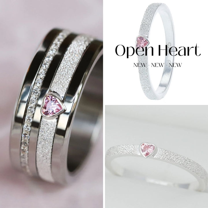 Open Heart - pink 💗 Medium 3D center en argent glitter 925 avec zircon rose pour bague mood interchangeable