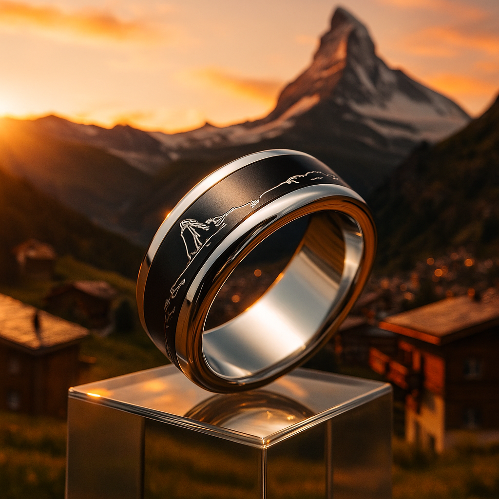 „Zermatt City“ mood Ring mit Matterhorn Abbildung – Farbe nach Wahl
