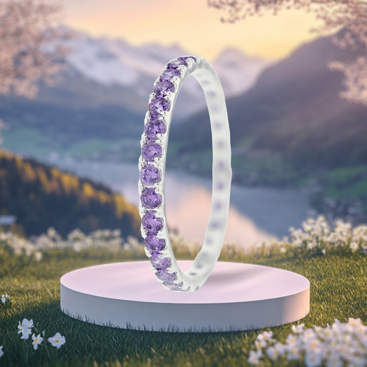 🧏🏻♀️ Inner ring (medium addon) "SorAura harmonic aura" in 925 silver set with purple zircons💜