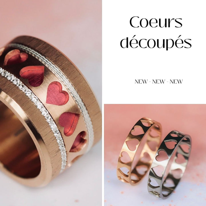 Anneau (deux tiers) en acier découpé, Coeurs découpés