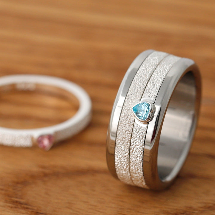 Open Heart - blue 💙Medium 3D center en argent glitter 925 avec zircon bleu pour bague mood interchangeable