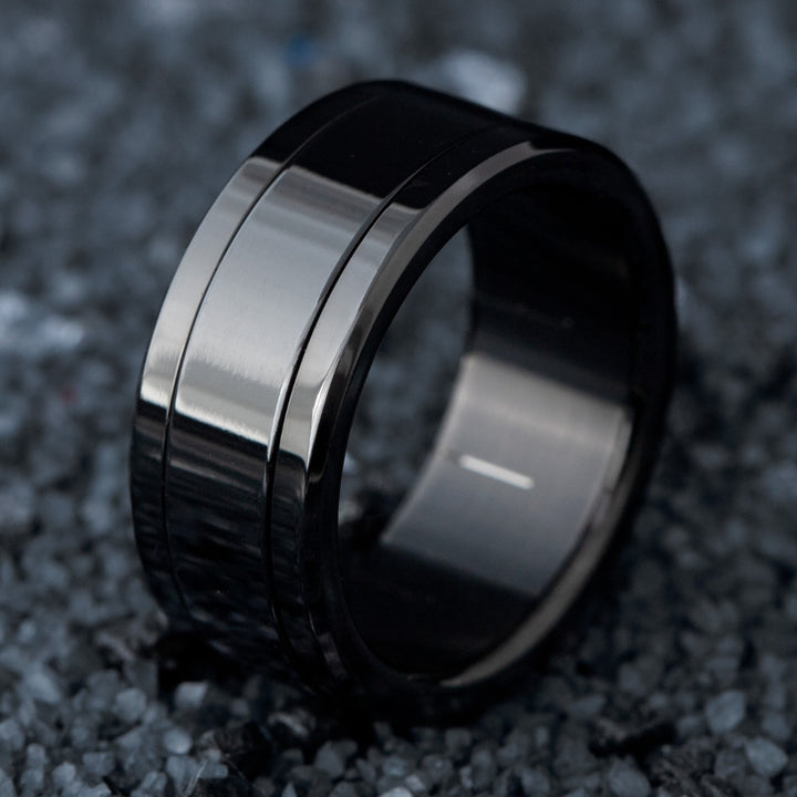 mood ring "Black Glass" in steel