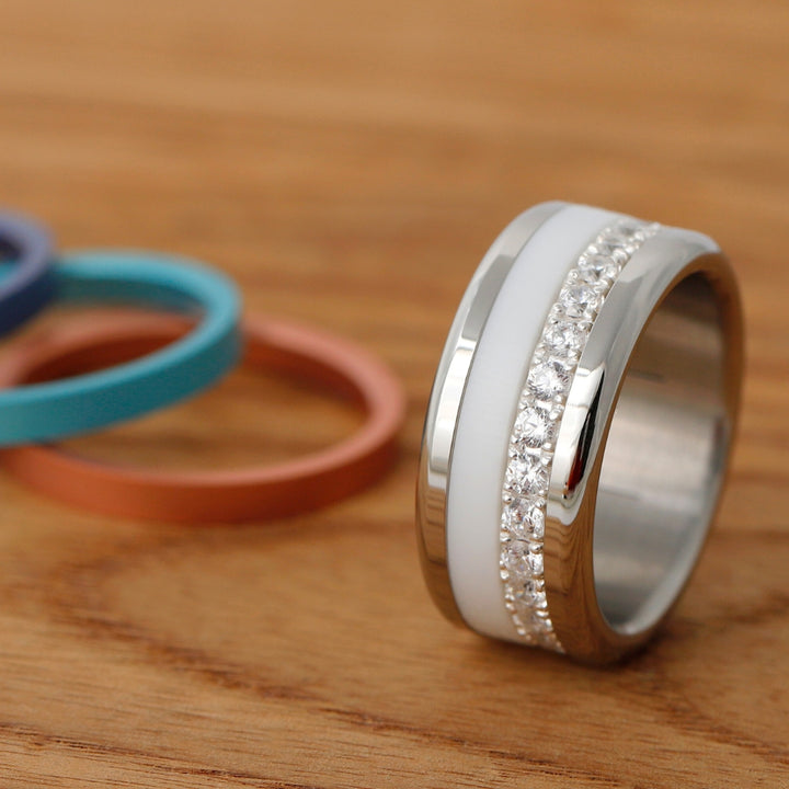 Bague mood en argent 925 et zircons "Cozy Cocooning" avec couleur interchangeable