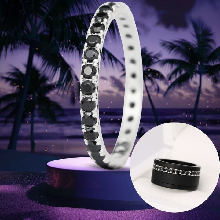 Inner ring (Medium addon) "Aura obscura" 925 silver set with black zircons