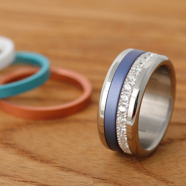 Bague mood en argent 925 et zircons "Cozy Cocooning" avec couleur interchangeable