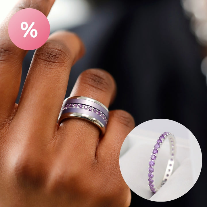 🧏🏻♀️ Inner ring (medium addon) "SorAura harmonic aura" in 925 silver set with purple zircons💜