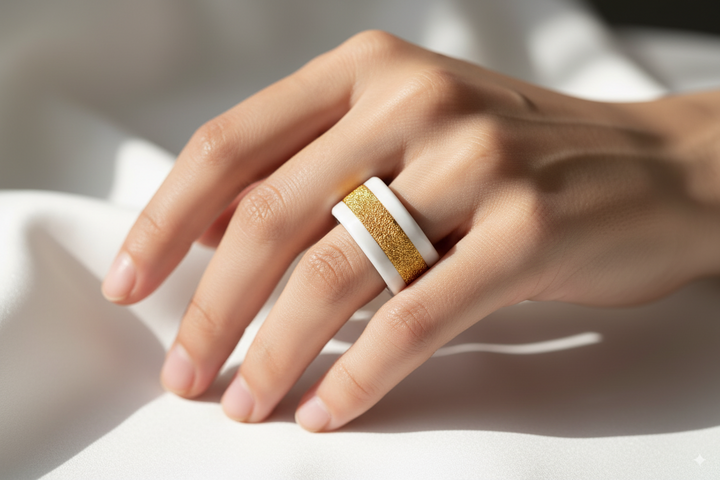 Anneau (deux tiers) en argent 925 "Neige d'automne" finition gold pour bague mood interchangeable
