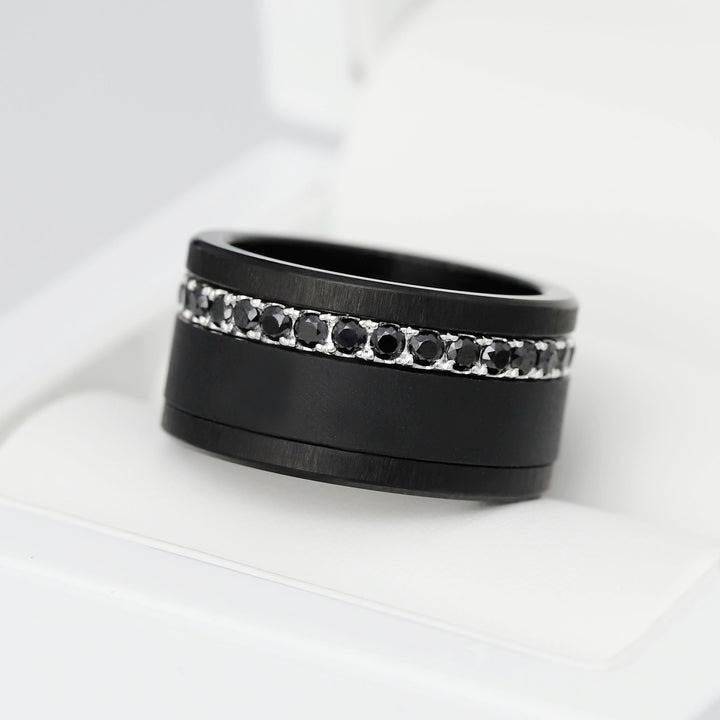 Inner ring (Medium addon) "Aura obscura" 925 silver set with black zircons