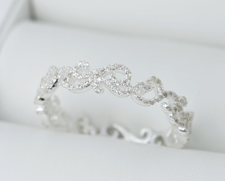 Inner ring (2/3 addon) "Royal Arabesque" in silver fully set with zircons for interchangeable mood ring