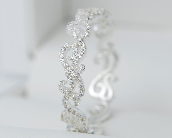 Inner ring (2/3 addon) "Royal Arabesque" in silver fully set with zircons for interchangeable mood ring