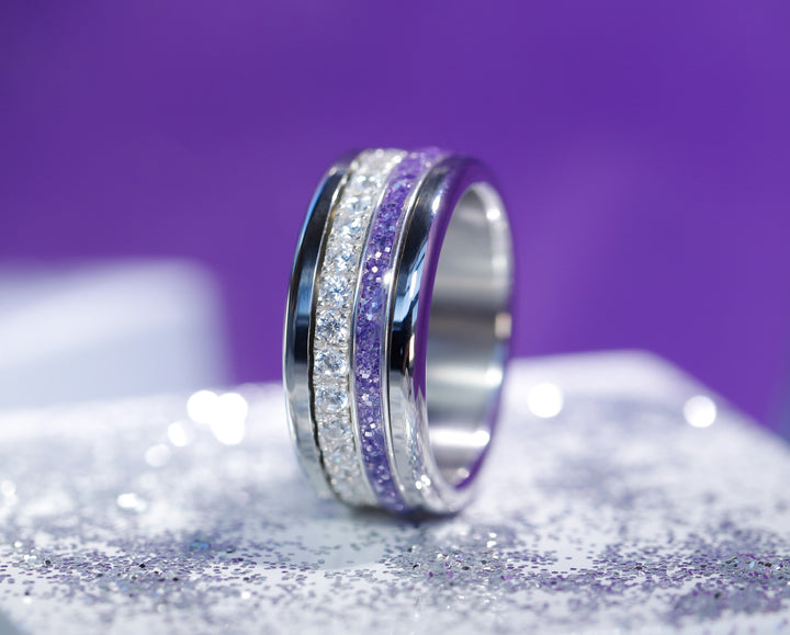 🟣 Set Tag der Frauenrechte: 2 Innenringe "Aura & Purple Glow" aus 925er Silber