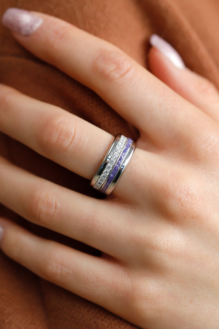 🟣 Set Tag der Frauenrechte: 2 Innenringe "Aura & Purple Glow" aus 925er Silber