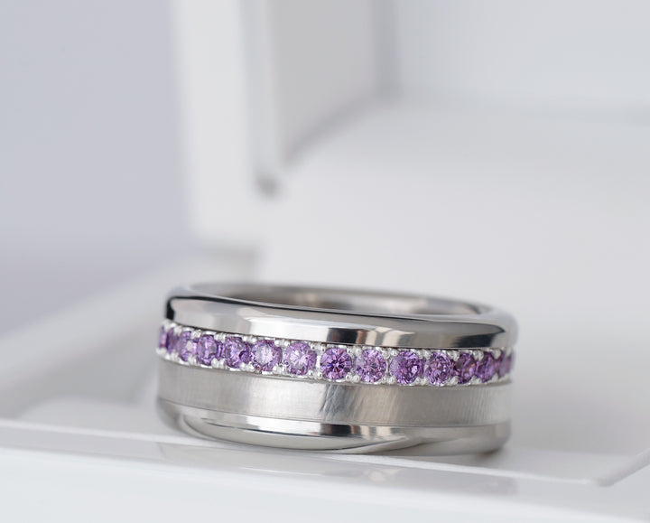 🧏🏻♀️ Inner ring (medium addon) "SorAura harmonic aura" in 925 silver set with purple zircons💜