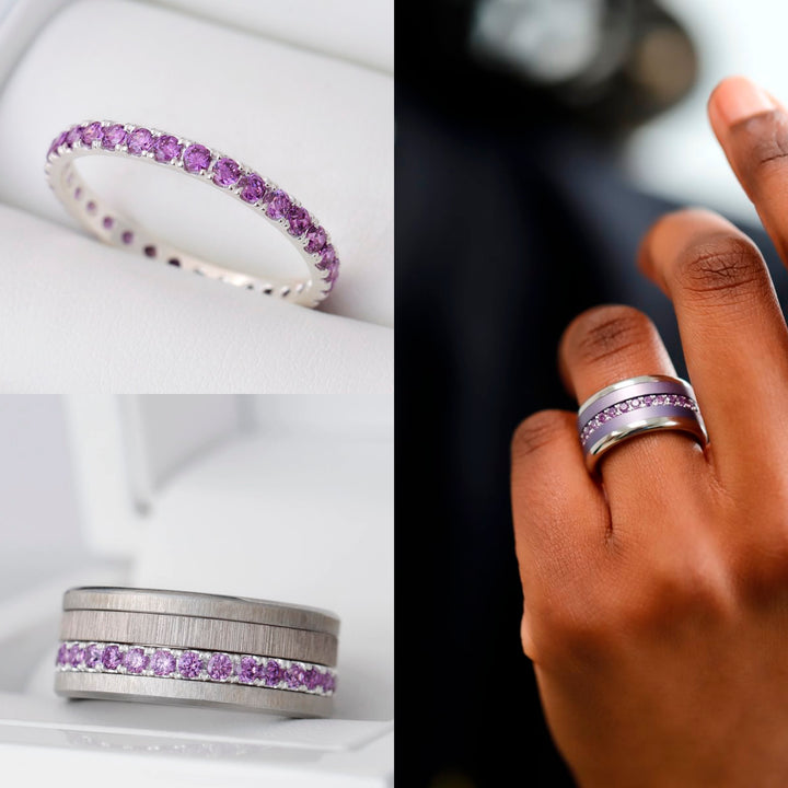 🧏🏻♀️ Inner ring (medium addon) "SorAura harmonic aura" in 925 silver set with purple zircons💜