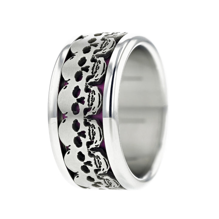 bague acier tete de mort skull mood couleur aubergine