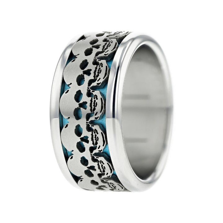 bague acier tete de mort skull mood couleur turquoise