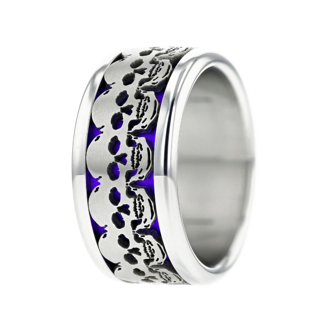bague acier tete de mort skull mood couleur violet lila