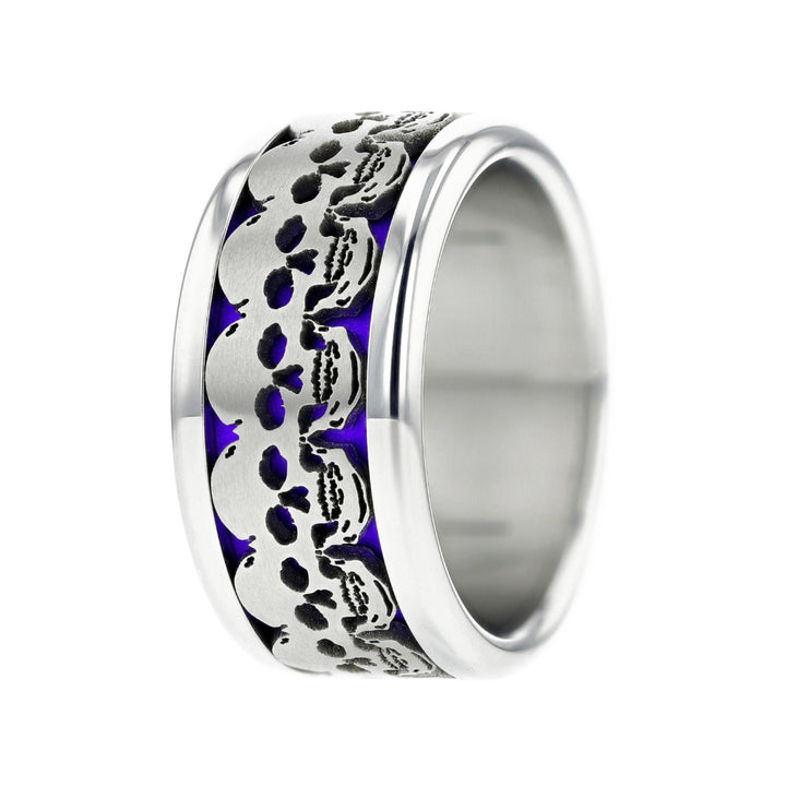 bague acier tete de mort skull mood couleur violet lila
