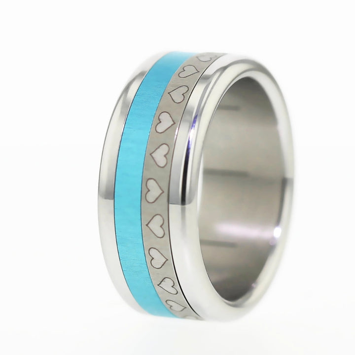 bague lovely coeurs avec couleur interchangeable turquoise acier
