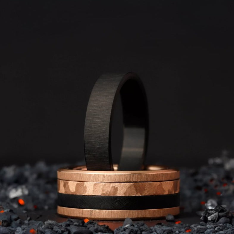 bague mood interchangeable en acier noir et rose magma 2