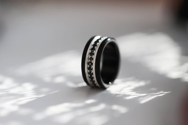 Inner ring (Medium addon) "Aura obscura" 925 silver set with black zircons