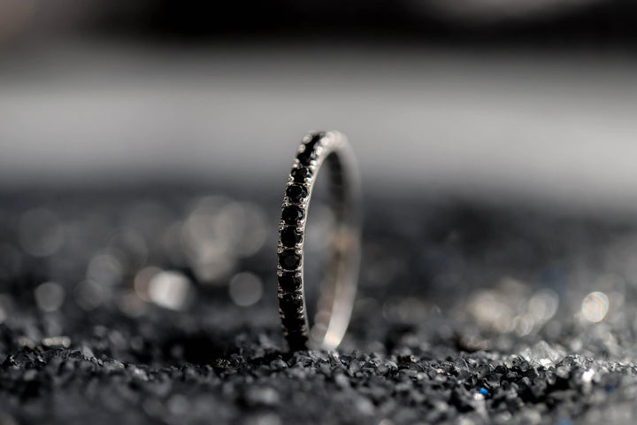 Inner ring (Medium addon) "Aura obscura" 925 silver set with black zircons