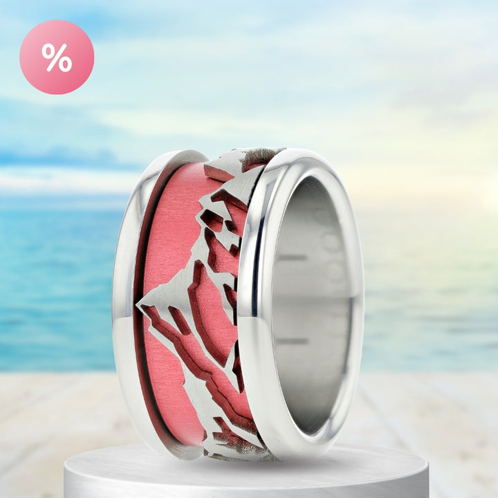 Bague mood complète avec gravure de montagnes 3D et couleur à choix - bague mood interchangeable