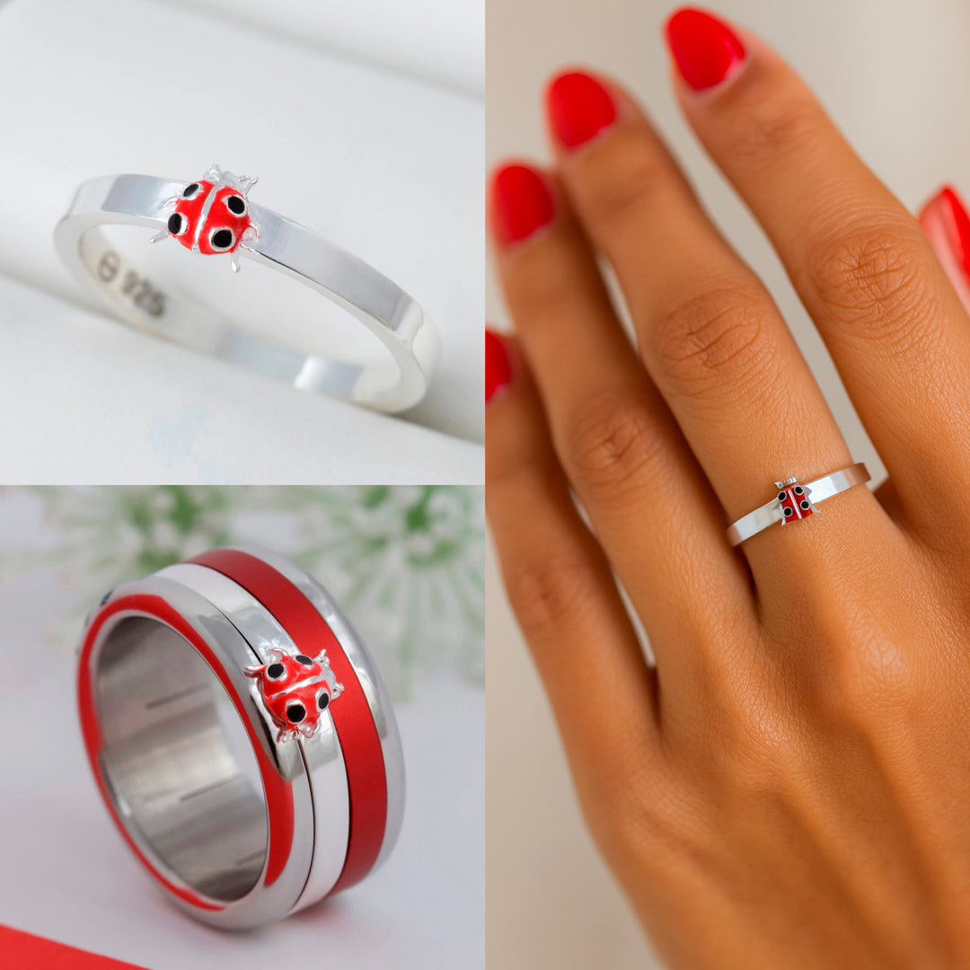 Marienkäfer🐞 Medium 3D Center aus 925er Silber mit Emaille-Beschichtung für den auswechselbaren mood Ring