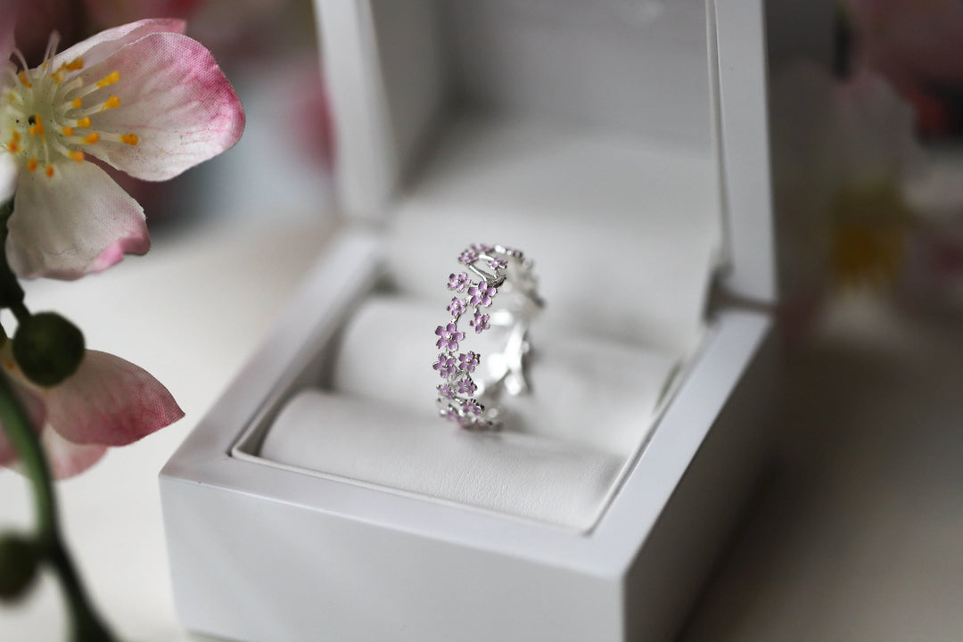 🌸 Nagoya mood Ring mit blumigem Innenring aus 925er Silber – Sakura Blumenring