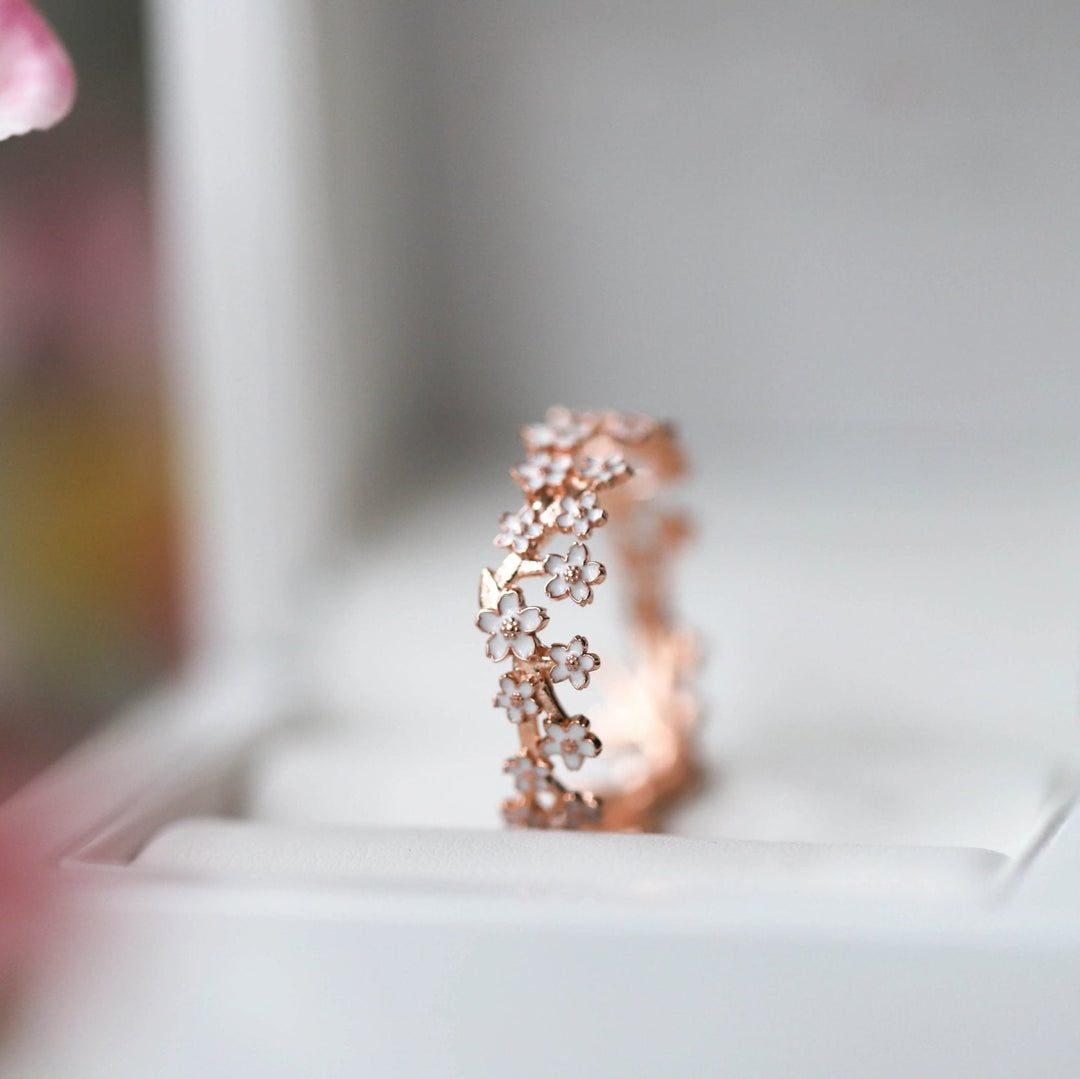 🌸 Nagoya mood Ring mit blumigem Innenring aus 925er Silber – Sakura Blumenring