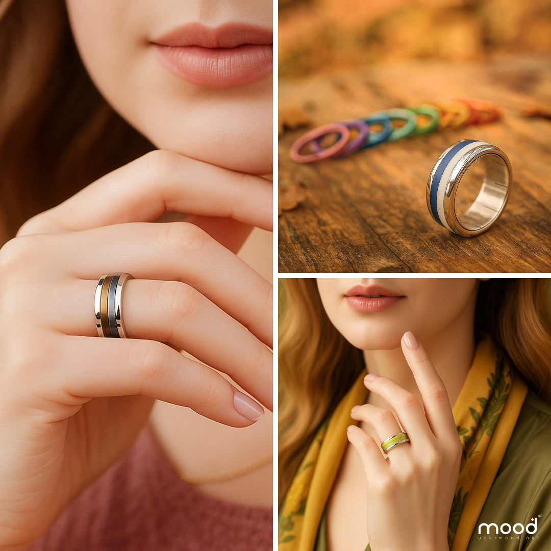 Mood Ring mit 4 auswechselbaren Farben für Frauen und Männer (Modell XS 9mm)