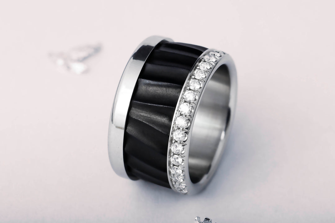 Anneau en acier "Désert de Zagora " pour bague mood, finition black
