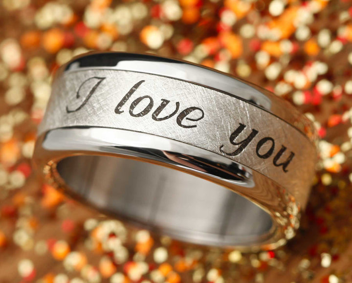 bague mood en argent avec gravure texte personnalisé I love you 2