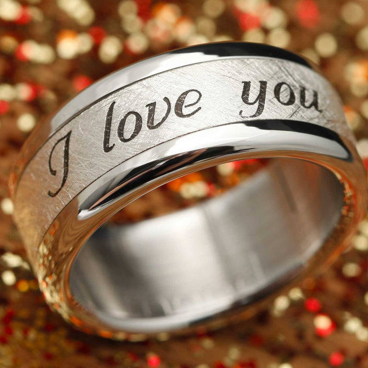 bague mood en argent avec gravure texte personnalisé I love you 3