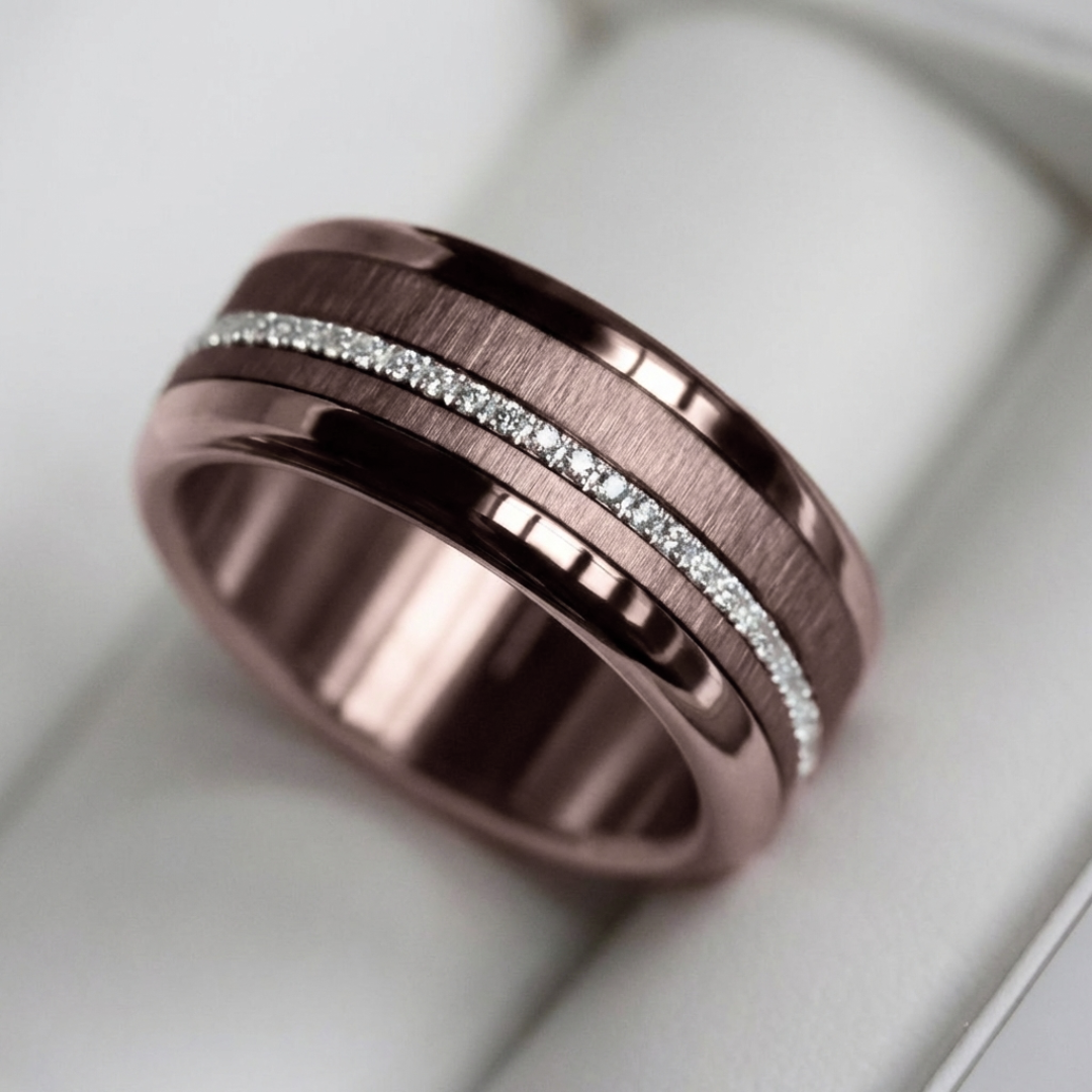 Anneau (medium) en acier froissé vieux rose pour bague mood interchangeable