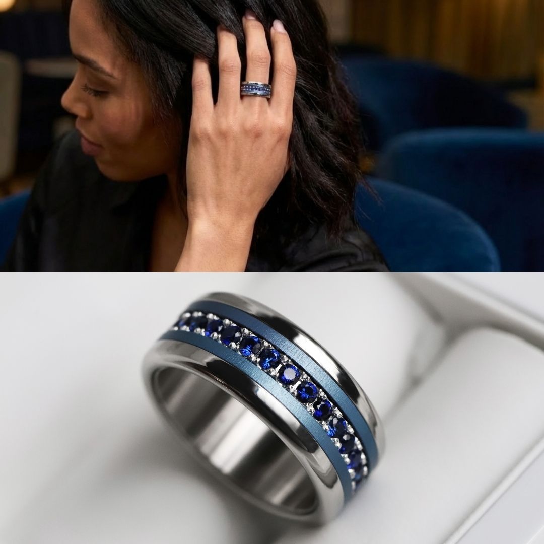 Bague mood en argent 925 et zircons "Lune Polaire" avec couleur interchangeable