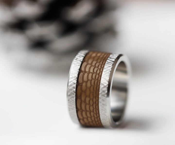 🦌 Anneau (addon ou deux tiers) en polymère chocolat 19. REFLET DE PIN pour bague mood interchangeable 🦌