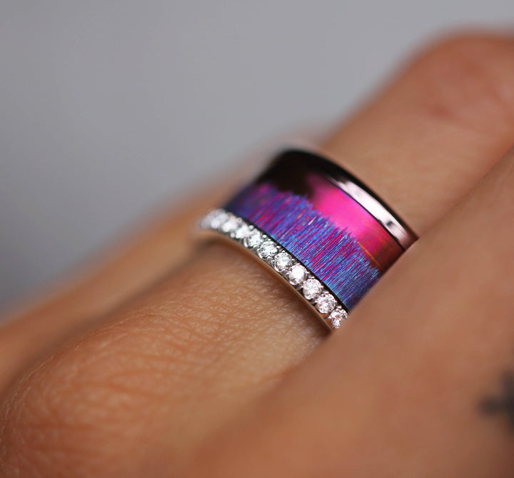Anneau (addon) pour bague mood en acier violet, Cristal de givre