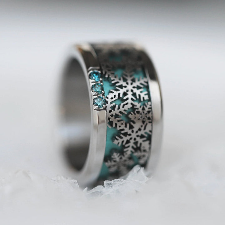 ❄️ Anneau (addon ou deux tiers) en acier découpé 09.FÉERIE DOUCE pour bague mood interchangeable ❄️