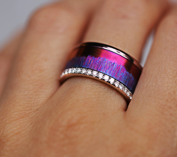 Anneau (addon) pour bague mood en acier violet, Cristal de givre