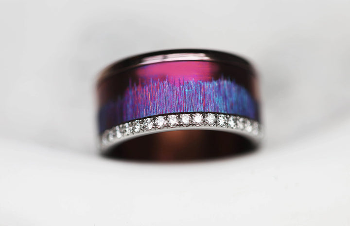 Anneau (addon) pour bague mood en acier violet, Cristal de givre