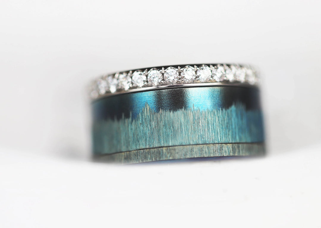 Anneau (addon) pour bague mood en acier bleu, Cristal de givre
