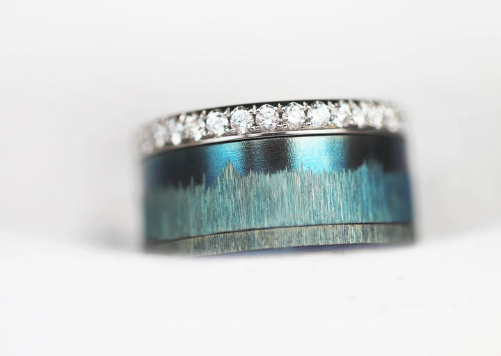 Anneau (addon) pour bague mood en acier bleu, Cristal de givre