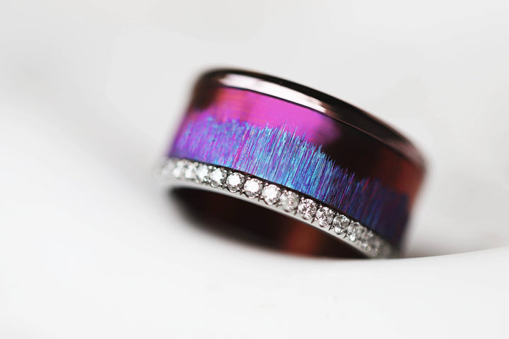 Anneau (addon) pour bague mood en acier violet, Cristal de givre