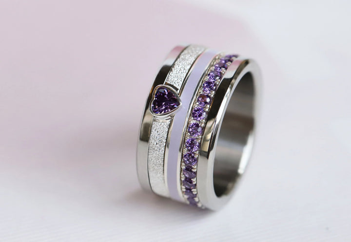 Open Heart - purple 💜 Medium 3D center en argent glitter 925 avec zircon violet pour bague mood interchangeable