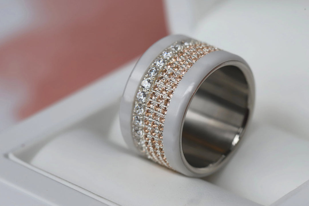 💍 Anneau (addon deux tiers) "Véla Pêche" en argent 925 serti de zircons pêches